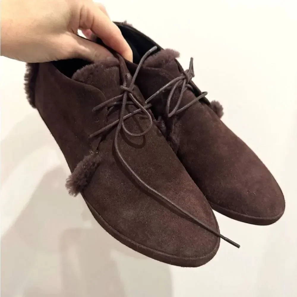 NEW STAUD Brown Suede and Shearling ankle boots